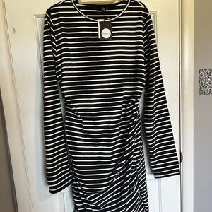NWT Black White Striped Long Sleeve Bodycon Dress XXXL Stretch